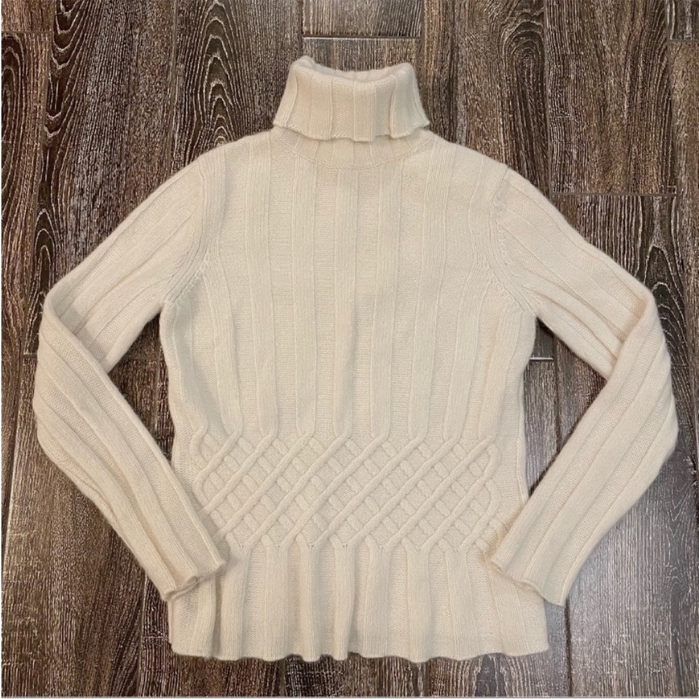 Knit Beige Turtleneck Sweater Lambswool and Angora